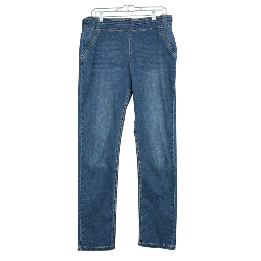 The ZigZag Stripe Straight Leg Women L 100% Cotton Blue Jeans Z1083